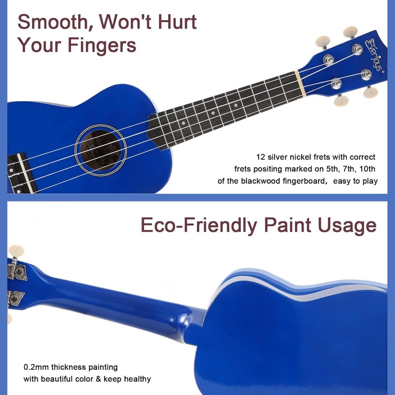 Everjoys Soprano Ukulele Beginner Kit for Adult Student w/Free Online Lesson 21 Inch Ukelele Gig Bag Strap String Tuner Pick Polishing Cloth, Rainbow Series Ukalalee - Image 4